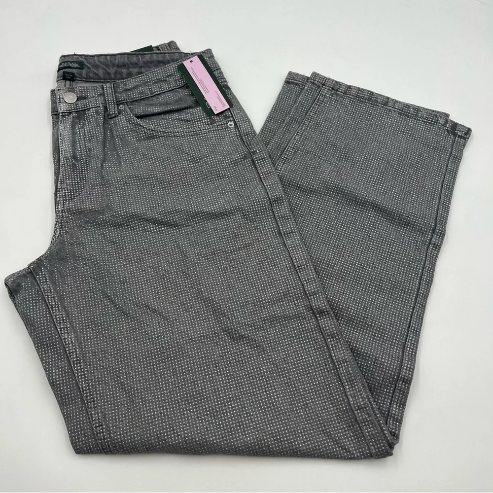 Wild Fable Dark Gray Silver Metallic Foil Dot 90s Relaxed Straight Jeans 8‎ NEW
